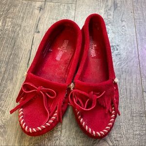 Red Minnetonka moccasins